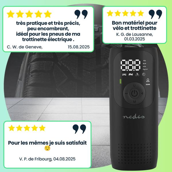 Compresseur sans fil, 0,1-10,3 bar, affichage numérique, 4000 mAh, lampe de travail