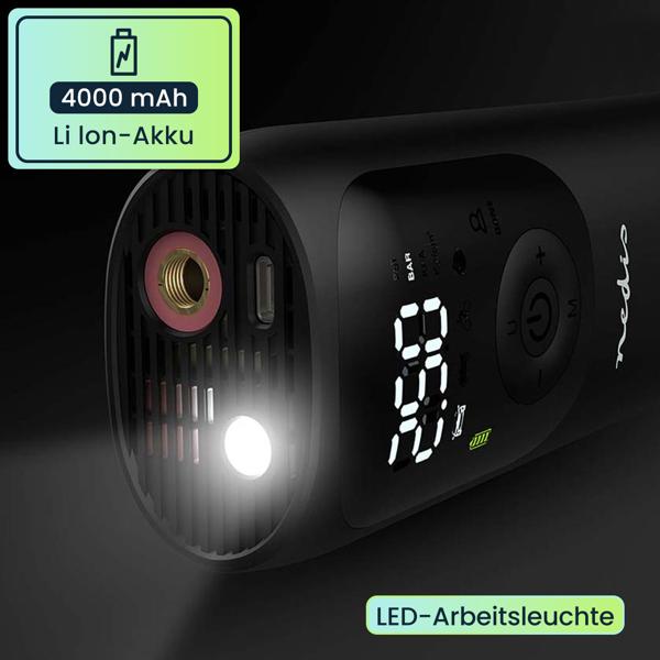 Akku-Kompressor-Luftpumpe, 0,1-10,3 Bar, Digitale Anzeige, 4000mA, Arbeitsleuchte