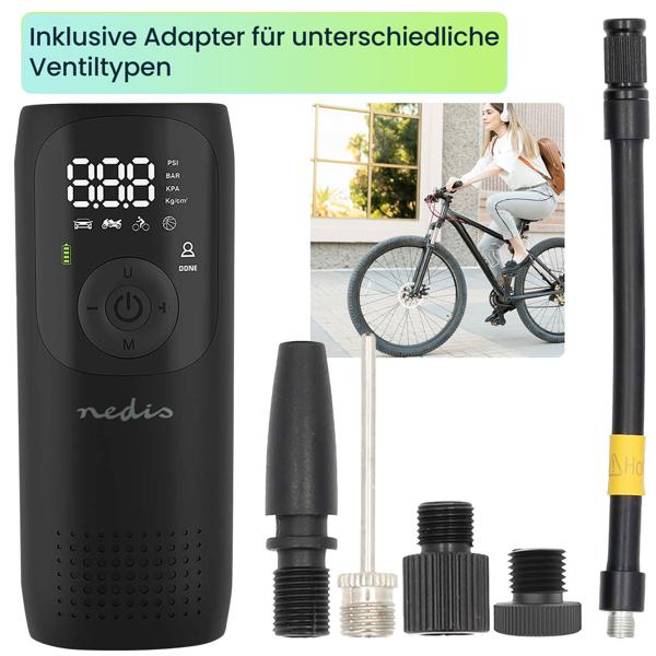 Battery-powered compressor air pump, 0.1-10.3 bar, digital display, 4000mA, work light