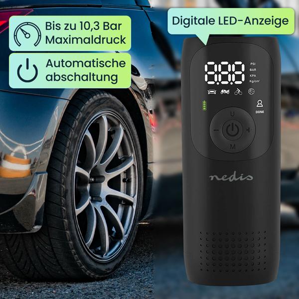 Akku-Kompressor-Luftpumpe, 0,1-10,3 Bar, Digitale Anzeige, 4000mA, Arbeitsleuchte