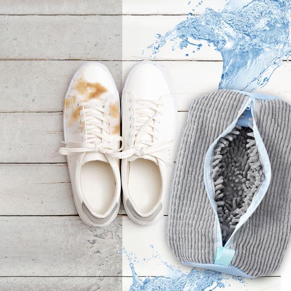 Schuhwaschbeutel mit Reinigungsfasern: Schont Sneaker & Turnschuhe in der Waschmaschine, Effektive Reinigung & Schutz - strahlend saubere Schuhe