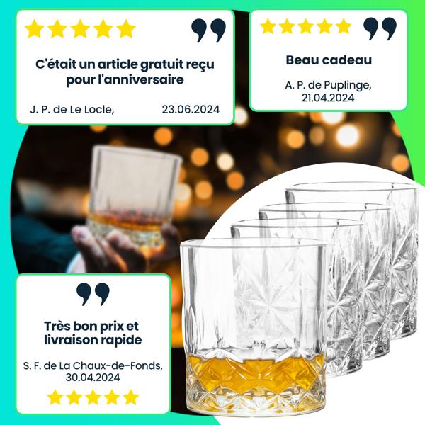Lot de 4 verres à whisky, 230 ml, 7,5 x 7,5 x 8 cm