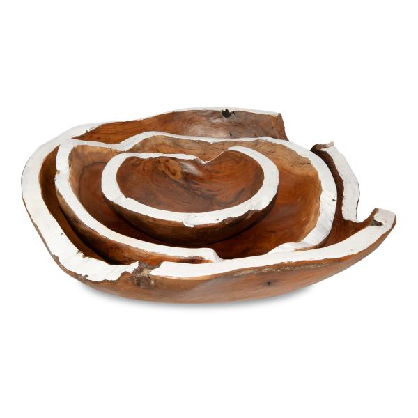 Extravagant round teak bowls set of 3, various sizes