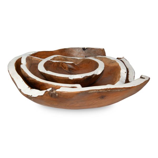 Extravagant round teak bowls set of 3, various sizes