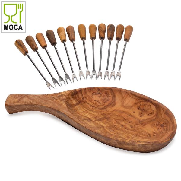 Tapas set: bowl 26 cm + snack and olive forks, 13 pieces