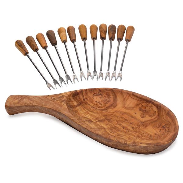 Tapas set: bowl 26 cm + snack and olive forks, 13 pieces