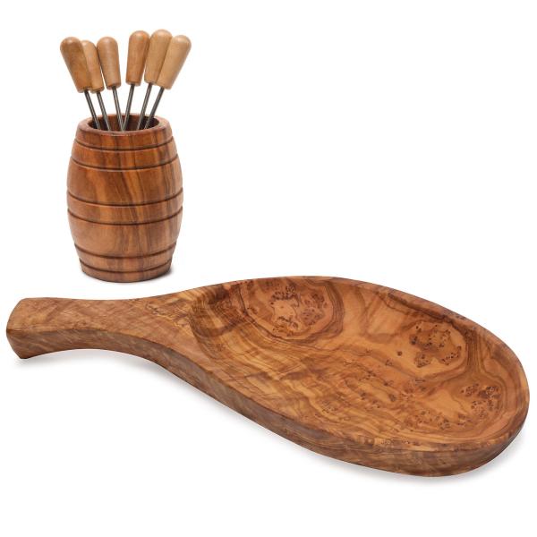 Tapas set barrel bowl 26 cm +barrel with snack & olive forks 8 pieces