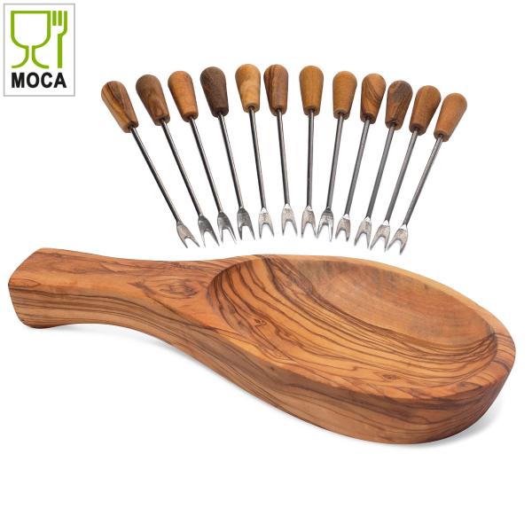 Tapas-Set: Schale 22 cm + Snack- und Olivengabeln, 13-teilig