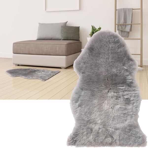 Set di 2 pelli di pecora, soffici e morbidissime, grigio e avorio, 90 x 60 cm