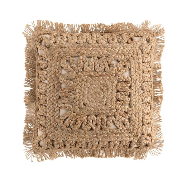 set di 2 copricuscini in juta e cotone, con frange, marrone, 45 x 45 cm