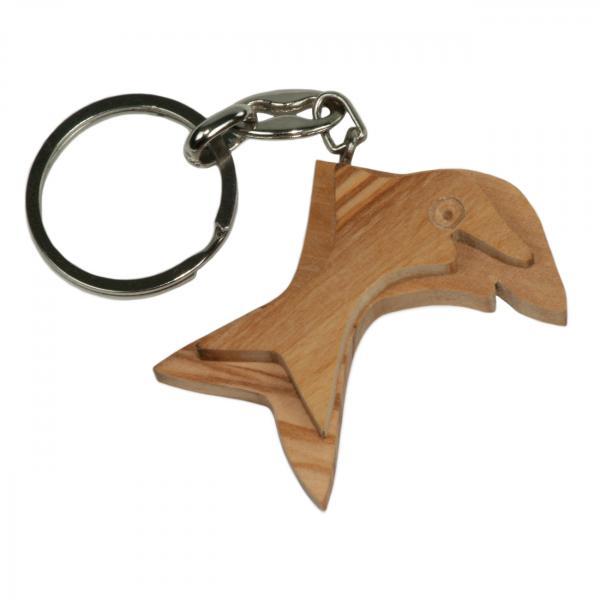 set of 3 keychains dolphin, owl and heart, made of olive wood, brown, 5 x 5 cm
