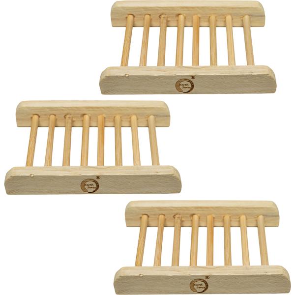Set of 3 bamboo soap dishes – handmade – cross slats – hygienic – for soaps & shampoo bars – brown – 35 g – healthy & natural – sustainable