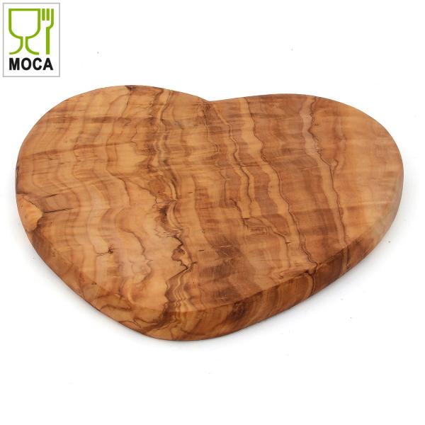Planche en bois en forme de cœur, 20 x 21 x 2 cm, bois d’olivier