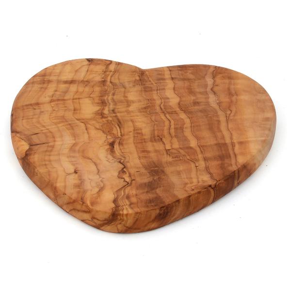 Planche en bois en forme de cœur, 20 x 21 x 2 cm, bois d’olivier
