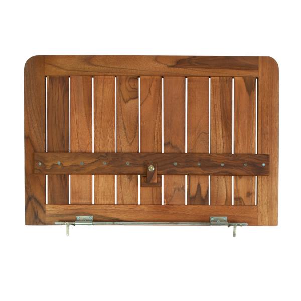 Folding teak balcony table, attaches to railings, 60 x 40 x 1.5 cm