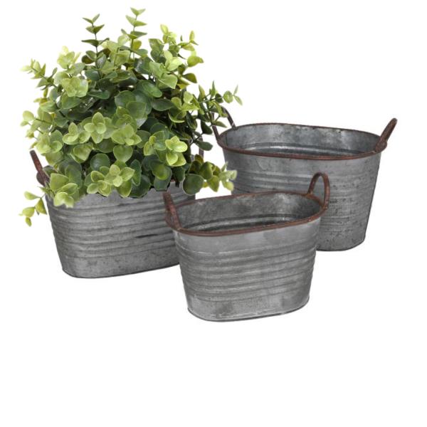 3tlg. Set Zinkpflanztöpfe Oval, Blumenkübel Landhausstil,Pflanzgefäss
