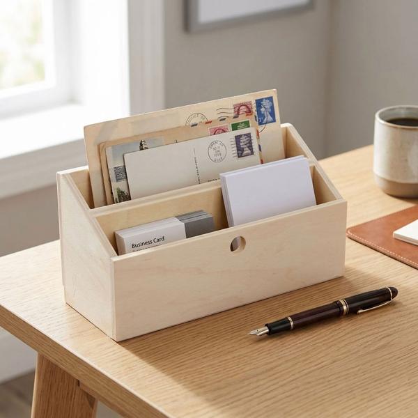 Briefhalter aus Holz - 2 Fächer & Serviettenhalter - 23x9x11 cm - Braun MDF - Für Schreibtisch & Küche - Zum Beschriften & Dekorieren