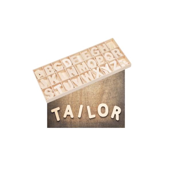 Box with 6 wooden alphabet sets, for crafting and learning