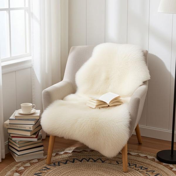 Peau de mouton véritable: 90 x 60 cm, ivoire – douce et confortable, élégance naturelle et raffinée