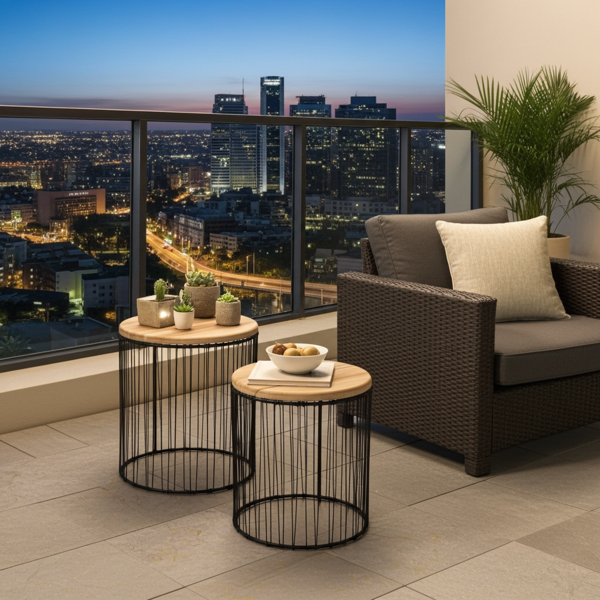 3er-Set Beistelltische Holz & Metall - Modernes Satztisch-Design schwarz/braun - Stilvolle Ablage für Pflanzen/Deko - Mango Holz