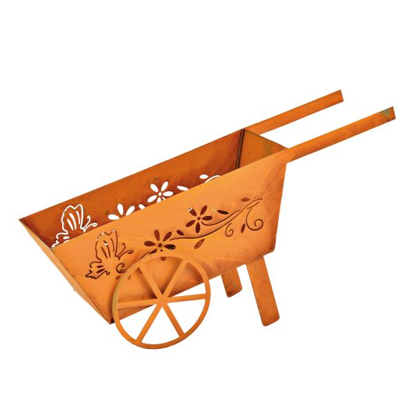 Carriola decorativa da giardino in metallo, finitura ruggine, marrone, 30 x 17 x 10 cm