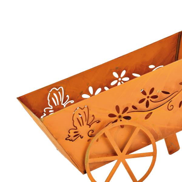 Carriola decorativa da giardino in metallo, finitura ruggine, marrone, 30 x 17 x 10 cm
