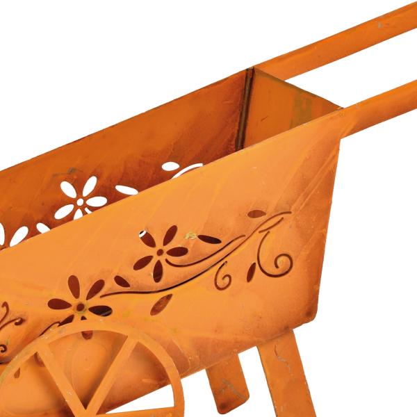 Carriola decorativa da giardino in metallo, finitura ruggine, marrone, 30 x 17 x 10 cm