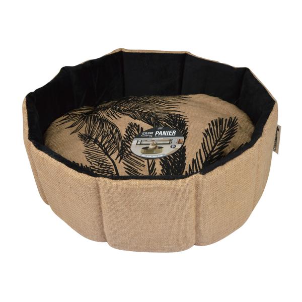 Cestino rotondo per animali domestici, iuta e poliestere, nero, marrone, 38 x 16 cm