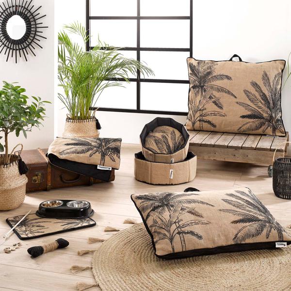 Cestino rotondo per animali domestici, iuta e poliestere, nero, marrone, 38 x 16 cm