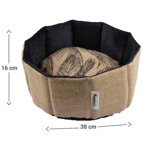 Cestino rotondo per animali domestici, iuta e poliestere, nero, marrone, 38 x 16 cm