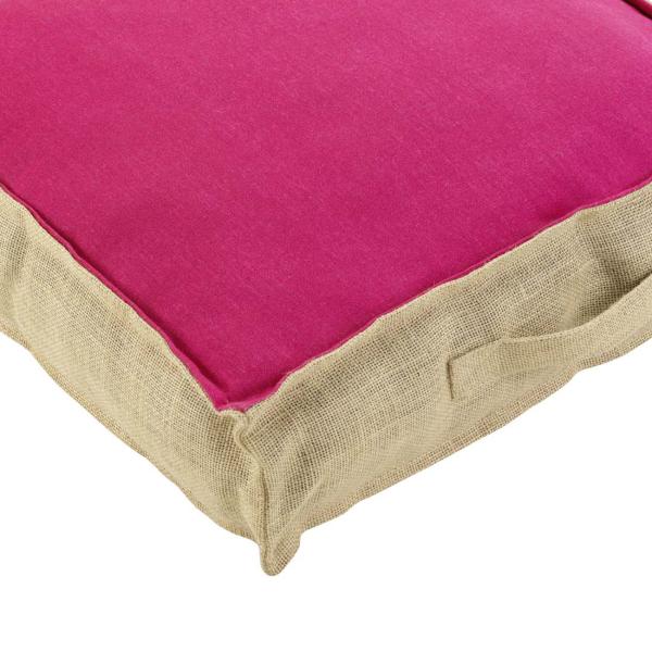 Coussin de sol en jute et coton, framboise, beige, 45 x 45 x 10 cm