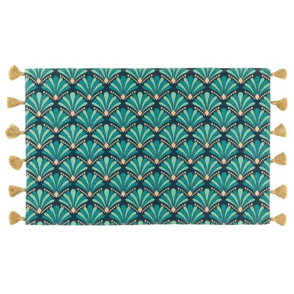 Rectangular carpet with pom pom, cotton, with colorful print, 50 x 80 cm