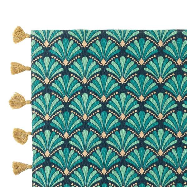 Rectangular carpet with pom pom, cotton, with colorful print, 50 x 80 cm