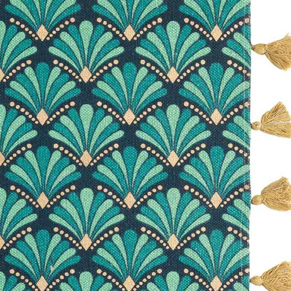 Rectangular carpet with pom pom, cotton, with colorful print, 50 x 80 cm