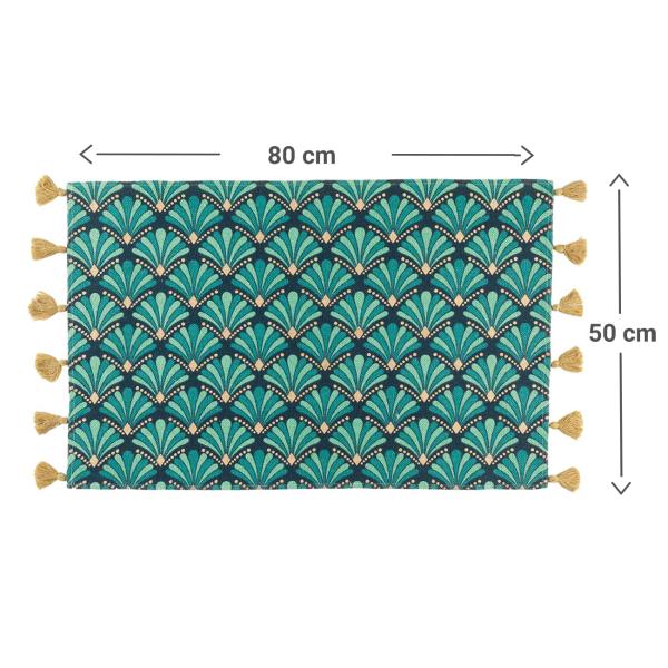 Rectangular carpet with pom pom, cotton, with colorful print, 50 x 80 cm
