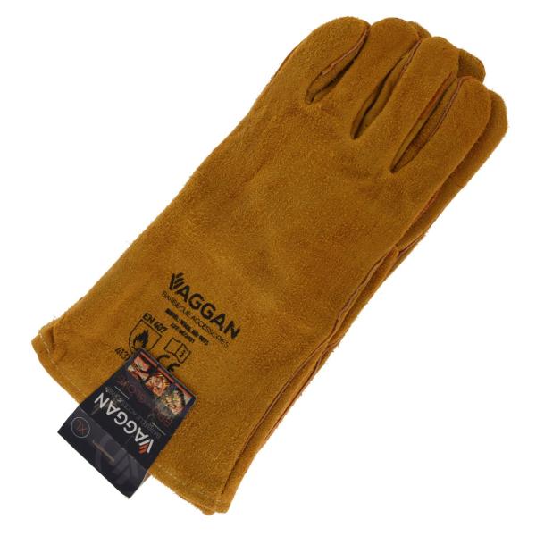 Grillhandschuhe aus 100% Leder - Hitzebeständig - Ofenhandschuhe Kaminhandschuhe - Senfgelb, XL, 34x15cm - Für Herren & Frauen - EN 407