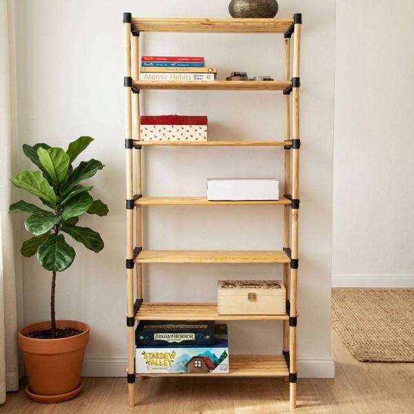 Étagère en bois en pin, avec 7 étagères, 56 x 28 x 110 cm