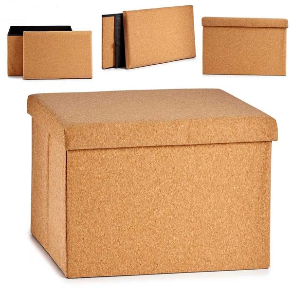 Foldable cork storage box – decorative box with lid & 2 compartments for more order & space – brown, 36 × 36 × 72 cm – stylish decoration