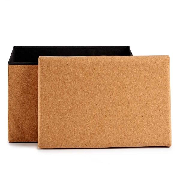 Foldable cork storage box – decorative box with lid & 2 compartments for more order & space – brown, 36 × 36 × 72 cm – stylish decoration