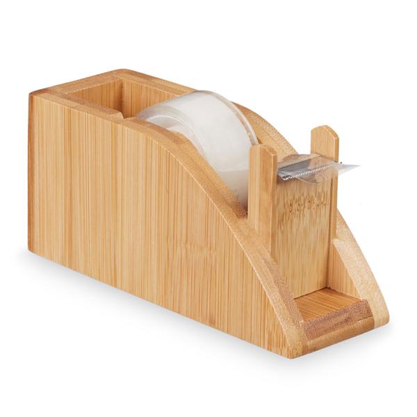 Bamboo desk tape dispenser with a practical tearing edge.