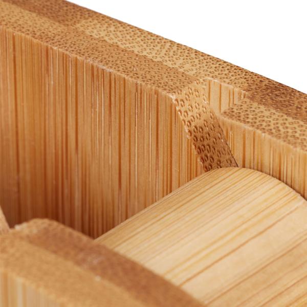 Bamboo desk tape dispenser with a practical tearing edge.