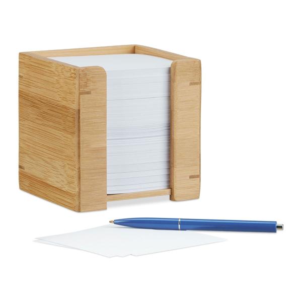 Bamboo note box, note box with 900 sheets of paper, 10.5 x 10.5 x 10.5 cm