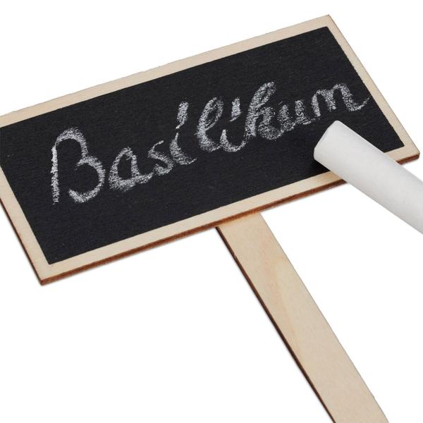 24er-Set Pflanzenschilder aus Holz mit Tafel & Kreide - Wiederverwendbar für Kräutergarten & Basteln - 14x9x0.5cm - Braun/Schwarz MDF
