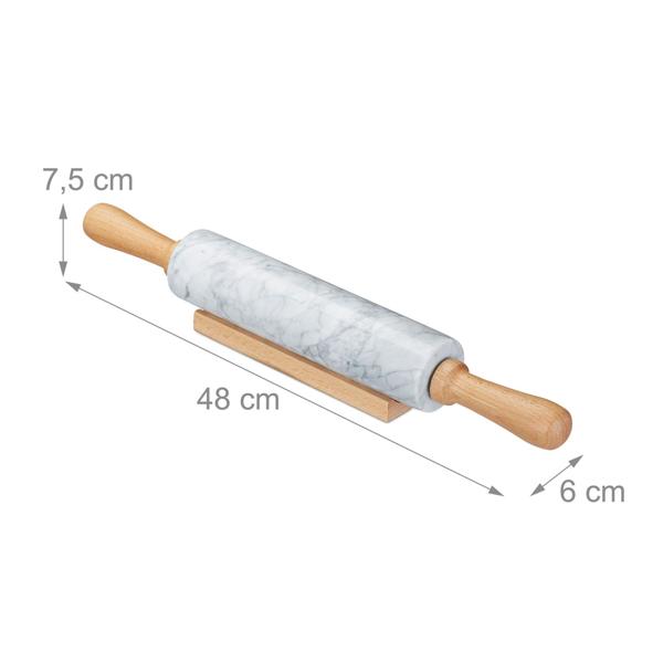 Nudelholz aus Buchenholz und Marmor - Teigroller für Plätzchen Kuchen Pizzateig - Ergonomische Griffe - Dekoratives Wallholz 48cm - Unikat
