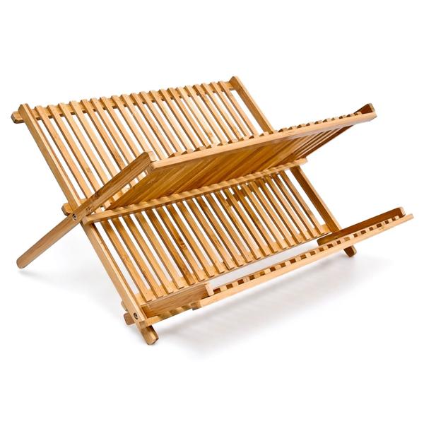 Abtropfgestell aus Bambus - Klappbarer Geschirrabtropfer mit Ablage für Gläser & Tassen - Stabil, langlebig, platzsparend 24,5x42x33cm