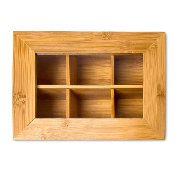 Bamboo tea bag box, box for tea with 6 compartments, space for about 60 tea bags