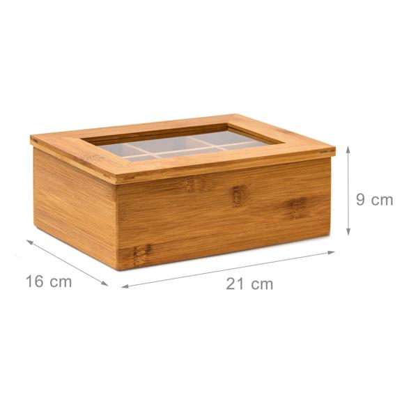 Bamboo tea bag box, box for tea with 6 compartments, space for about 60 tea bags