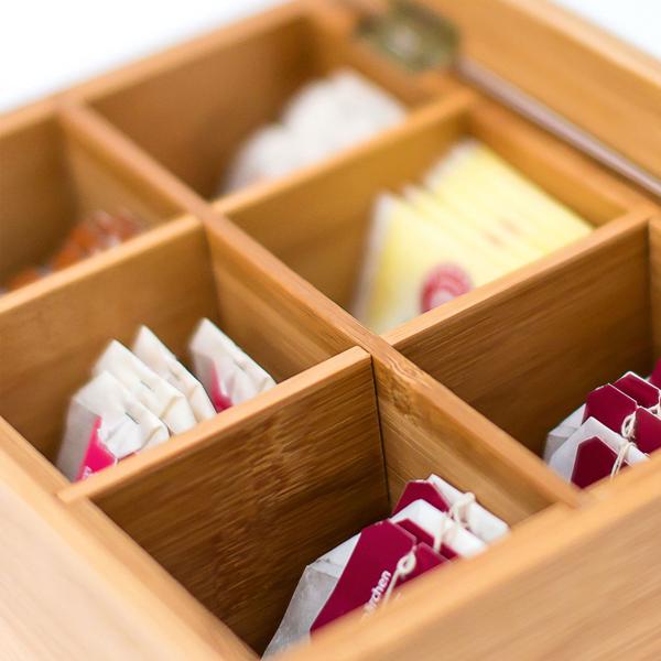 Bamboo tea bag box, box for tea with 6 compartments, space for about 60 tea bags