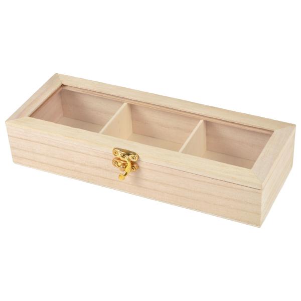 Scatola in legno per bustine di tè, scatola per tè con 3 scomparti, 23 x 8,5 x 4,5 cm