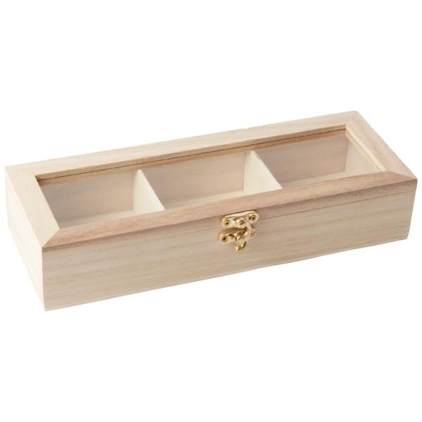Scatola in legno per bustine di tè, scatola per tè con 3 scomparti, 23 x 8,5 x 4,5 cm